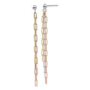 Sterling Silver w Rose & Yellow-tone Plated Paperclip Link 3-strand Earrings